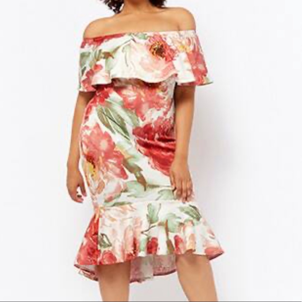 Plus Size Floral Off-the-Shoulder Dress